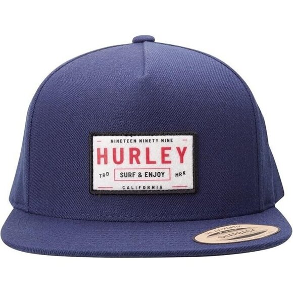 Hurley Men's Hat Bixby Snap Back Flat Brim Baseball Cap Yupoong Classic Navy - Picture 11 of 11